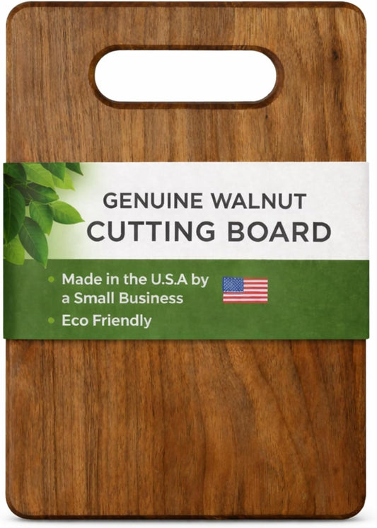 Walnut Wood Cutting Board with Built-In Handle – Premium U.S.A. Made Hardwood, Multiple Sizes – Thick Dark Walnut
