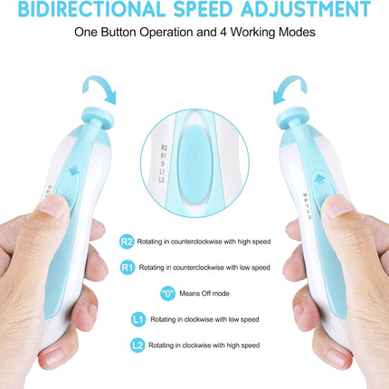 Electric Nail File Drill for Baby No Sharp Claws Hurt, 6 in 1 Safety Cutter Trimmer Clipper for Toes and Fingers (Blue)