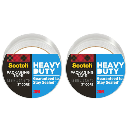 Scotch Heavy Duty Shipping Packaging Tape 3850, Clear, 1.88 in x 54.6 yd (48 mm x 50 m), 2 Pack (2 Rolls), 3.0 Mil Box Sealing Tape