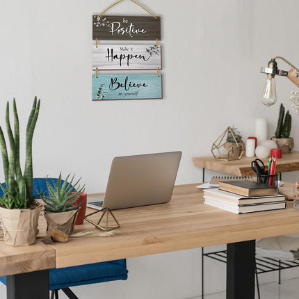3 Pcs Office Wall Decor Inspirational Rustic Motivational Plaques With Sayings Wooden Farmhouse Positive Hangings for Home Bathroom Bedroom Kitchen(Fresh 12x4inch)