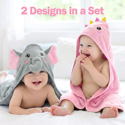 2 Pack Hooded Baby Towels for Newborn, Coral Fleece Baby Bath Towel for Newborn Infant Toddler, Ultra Soft & Lightweight Baby Bath Towels Baby Bath Essentials