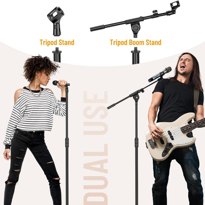 Dual-use Tripod Microphone Stand Boom Arm Floor Mic Stand Portable with Carrying Bag and 2 Mic Clips for - photo 5
