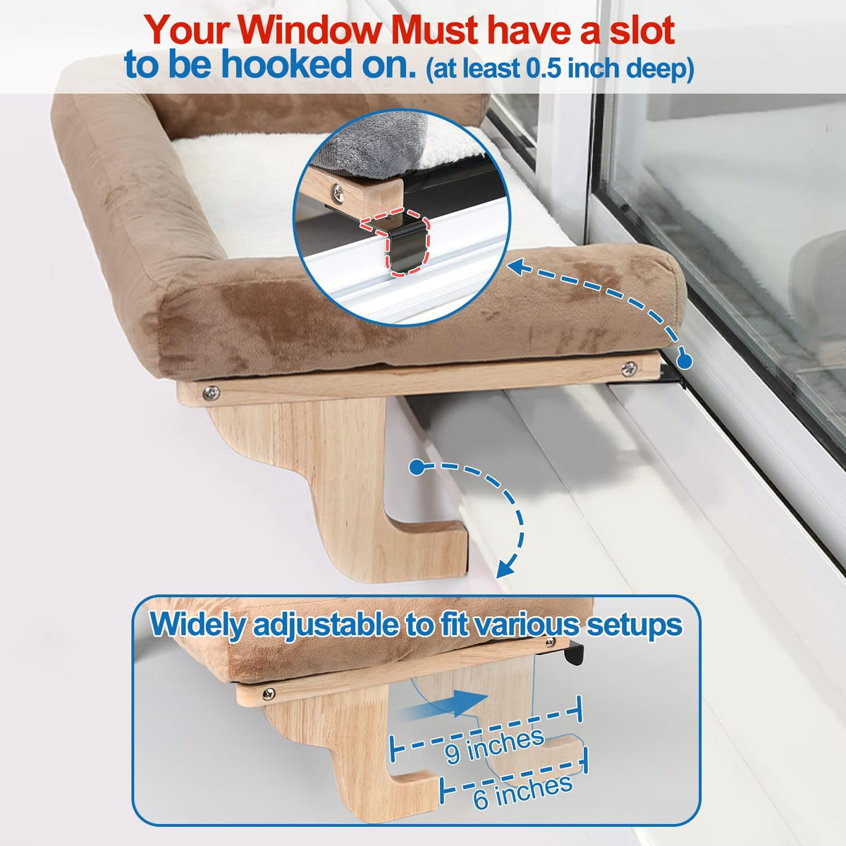 Cat Perch for Window Sill with Bolster - Orthopedic Hammock Design with Premium Hardwood & Robust Metal - photo 5