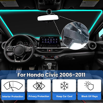 Windshield Sun Shade for Honda Civic 2006-2011, Car Front Window Sunshade with 240T Sun Visor Protector Blocks UV Rays Heat Sun Shield Accessories