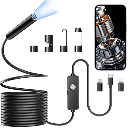 Endoscope with Light, 1920P HD Borescope with 8 Adjustable LED Lights, Semi-Rigid Snake Camera, IP67 Waterproof Inspection Tool (16.4ft, Black + Dual Lens Wiring Harness)