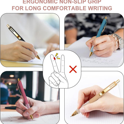 Linbsunne Ballpoint Pens Black Medium Point 1mm Pen with Super Soft Grip Ball Point Pen for Men Women Retractable Pens (gold-12 pcs)