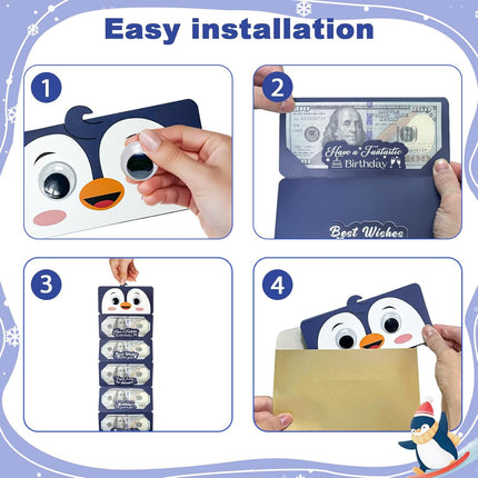 Happy Birthday Money Envelope for Cash,Birthday Card Money Holder with 6 Slots,Surprise Gift for Men Women Girls Boys,Money Gift Idea.(Penguin)