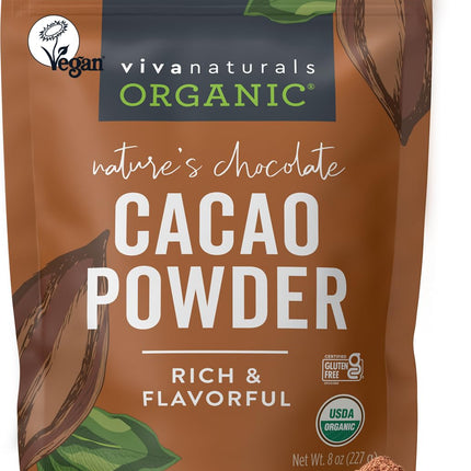 Organic Cacao Powder, Unsweetened, 8 oz (227 g) – Rich Dark Chocolate Flavor, Perfect for Baking, Smoothies & Hot Chocolate – Vegan, Keto, Paleo, Non-GMO & Gluten-Free Cocoa Powder