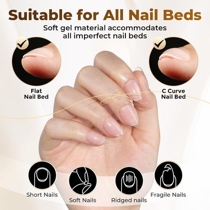 UNA GELLA Extra Short Almond Nail Tips Full Cover 504PCS Gel Nail Tips Short Almond Shaped Nails Tips Soft Gelly Gel Clear Fake Nails Tip for Acrylic Nail Tip Soak Off Home DIY Salon Nails 12 Sizes