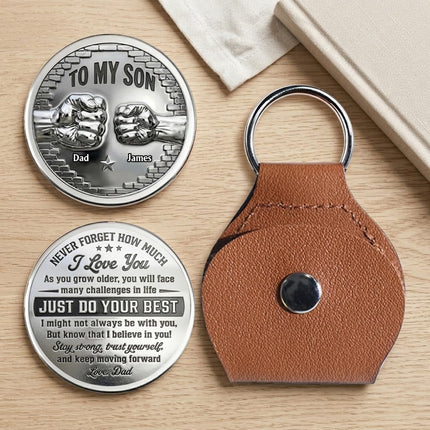 Personalized To My Son Coin Pocket Hug, Custom A Hug From Dad Coin, Son Keychain from Dad, Father's Day Birthday Gift for Son
