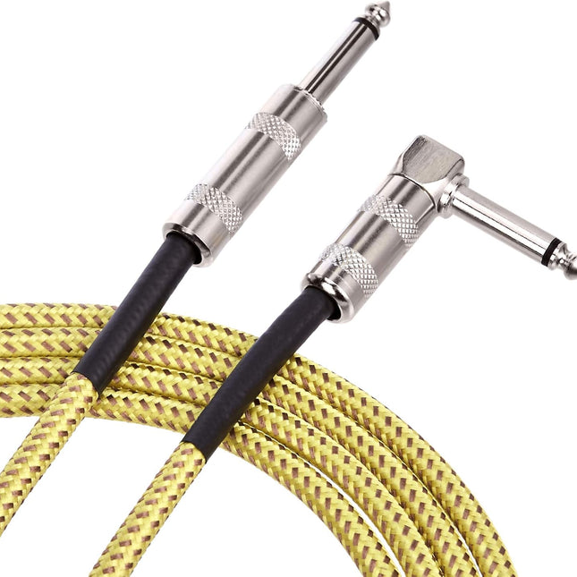 1/4 Inch Right-Angle Instrument Cable, 10 Foot, Yellow & Brown