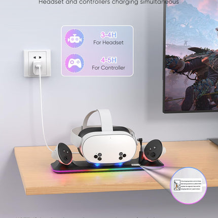 Charging Dock for Meta Quest 3S/3, Magnetic Charging Station for Oculus Quest 3S/3 Accessories with RGB Light, Charging Stand for VR Headset & Controller with 2 Rechargeable Batteries (Black)