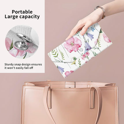 PU Leather Cash Envelopes Wallet, Reusable Money Savin Wallet, Cute Budget Envelope with 4 Dividers & 1 Sheets Budget Labels Watercolor Botanical Flowers