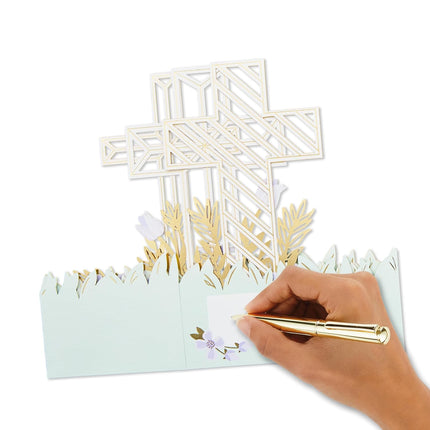 Hallmark Paper Wonder Religious Pop-Up Card (Rejoice, Gold Cross with Purple Flowers) for Easter, Confirmation, First Communion