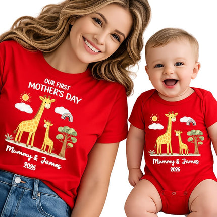 Customizable First Mom Shirt, Personalized Mama Shirt for Women, Gifts for Mommy, New Mom Shirts, Baby Boy-Girl Clothes, Custom T Shirts for Mothers Day, Baby and Mommy Matching Outfits
