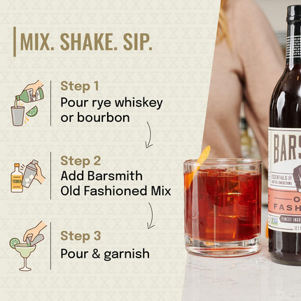 Barsmith Old Fashioned Mix - Classic Whiskey Drink Mixer w/Sweetness, Cherry, Citrus & Bitters - Premium Non-GMO Drink Mixer - Perfect for Bourbon Cocktails & Home Bars - 12.7 oz Bottle (Pack of 1)