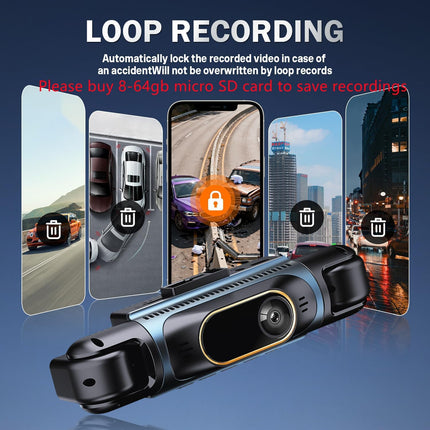 Dash Camera for Car, 360 Degree Dash Cam with 4 Lenses, Front Rear Left Right Recording, HD 2K Car Dashboard Camera with Night Vision, Suction Mount and Rear Camera Included