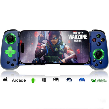 arVin Mobile Gaming Controller for iPhone, Android with Phone CASE Support & Green Light, Wireless Gamepad for iPhone/iPad/Samsung/Tablet/Switch/PS4/PC-Play Xbox Cloud Gaming/PS Remote Play/Steam Link