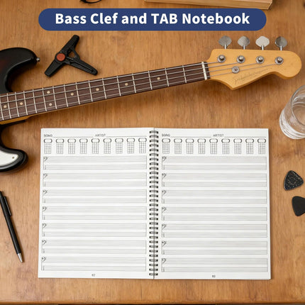 Bass Clef and TAB Notebook Tablature Bass Music Tabs Journal 120 Pages 28cm X 22cm Notebook with Bass Chord Interval Music Theory