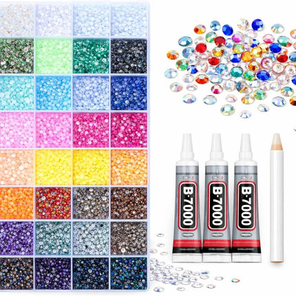 40000Pcs 40 Colors Jelly Resin Rhinestones Kit, 3mm Flatback AB Gems for Bedazzling Crafts, DIY Rhinestone Kit with 3pcs B7000 Glue, Dotting Pen & Tweezers for Clothes, Nails, Shoes, Makeup