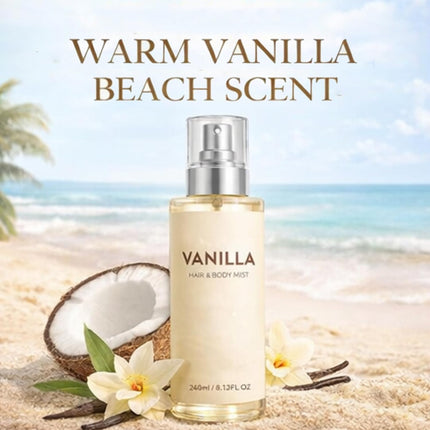 Vanilla Beach Hair & Body Mist, Vanilla Beach Hair And Body Mist Perfume Spray For Women, Warm Vanilla & Coconut, Long-Lasting Fragrance (1pcs)