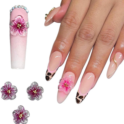 Set 8Pcs Gel 3D Flowers Nails Charms Handmade by Gel, Design For Medium & Long Nail 3D Flower For Nail Art Floral Salon Decor For Women Girls (4 Petals Rose - Long)