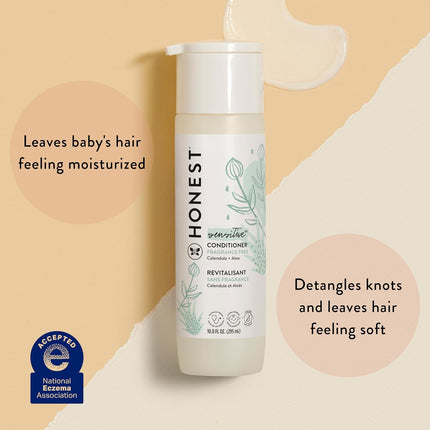 The Honest Company Silicone-Free Conditioner, Gentle, Hypoallergenic, Naturally Derived Ingredients, Fragrance-Free for Sensitive Skin, 10 fl oz