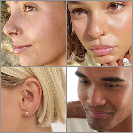 Titanium Double Hoop Nose Ring 20G 18G Gold Silver Black Nose Rings Hoops for Women Men Hypoallergenic 6mm 7mm 8mm 9mm Nose Nostril Septum Cartilage Helix Daith Conch Rock Piercing Jewelry