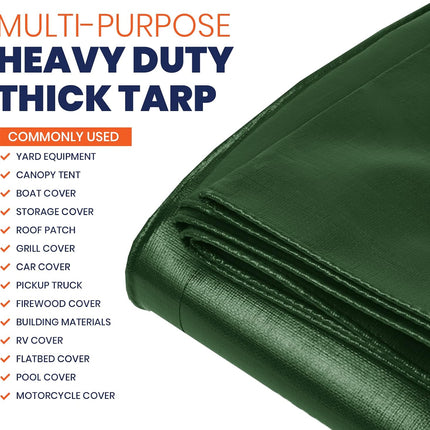 Tarpco Safety Extra Heavy Duty 14 Mil Tarp Cover, Waterproof, UV Resistant, Rip and Tear Proof, Poly Tarpaulin with Reinforced Edges for Roof, Camping, Patio, Pool, Boat (Green/Black 12′ X 12′)