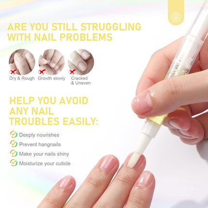 Natural Cuticle Oil Pen: 6PCS Revitalizing Cuticle Oil for Nails with Vitamin E Repaired Cuticles Overnight Cuticle Softener Nail Strengthener Protector for Damaged Skin Thin Nail