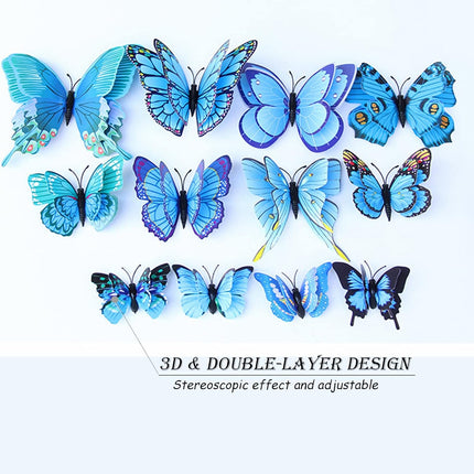 OPSEAM Butterfly Wall Decor 24/48 PCS, 3D Butterflies Stickers for Party Decorations with Magnets(Blue, 24)
