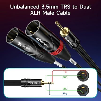 Cable Matters 3.5mm 1/8 Inch TRS to 2 XLR Cable 3 ft, Male to Male Aux to Dual XLR Breakout Cable