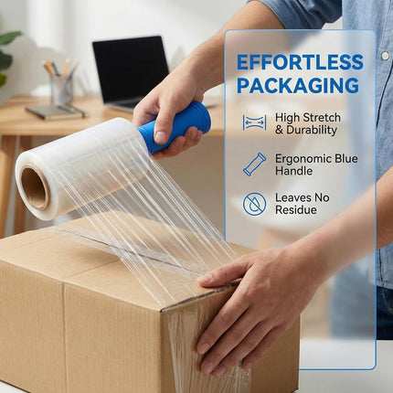 6 Pack Stretch Film Wrap for Moving, 5 Inch x 1000ft 80 Gauge Clear Self-Adhering Wrap with Handle for Moving, Packing, Shipping, Pallet & Furniture Protection