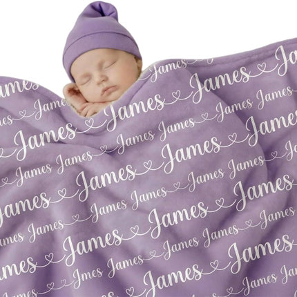 Personalized Baby Blanket with Custom Name, Soft Plush Flannel Receiving Blanket for Newborn Boys & Girls, Customized Throw Blanket for Crib Stroller, Ships Next Day