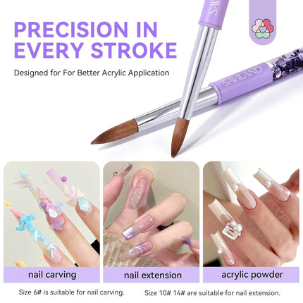 SAVILAND Kolinsky Acrylic Nail Brush Set: Size 6,10,14 Professional Nail Brushes Cleaner Manicure Tool for Acrylics Application Acrylic Powder Nails Extension 3D Carving for Nails Art DIY