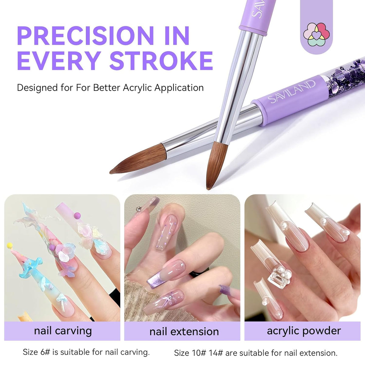 Kolinsky Acrylic Nail Brush Set: Size 6,10,14 Professional Nail - photo 2