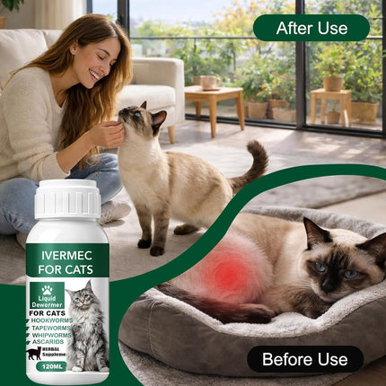 Cat Dewormer Liquid,Dewormer for Cats Broad Spectrum for Tapeworms, Roundworms & Hookworms, Promotes Digestive Comfort & Daily Balance