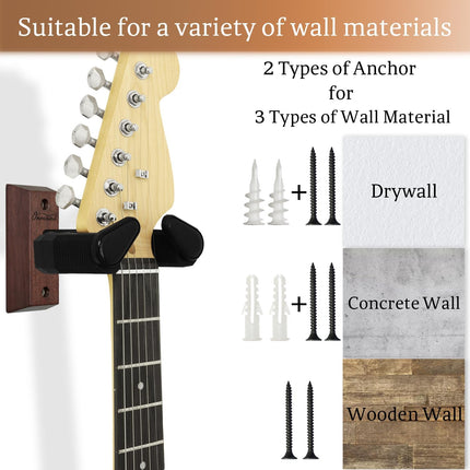 Guitar Wall Mount, Auto Lock Guitar Hanger Acacia Hardwood, Guitar Wall Hangers, Guitar Holder Hook Wall Stand for Classical, Acoustic, Electric Guitar, Bass, Ukulele, Gift for Guitar Player
