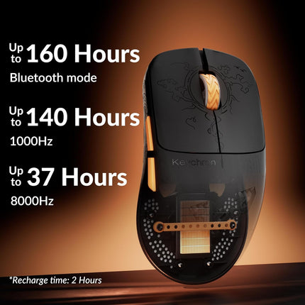 Keychron G3 8K Carbon Fiber Wireless Gaming Mouse, 30000 DPI - PAW 3950 Sensor, 44g Ultra-Lightweight, Wired/BT/2.4GHz, 160Hr Battery Life, 5 Programmable Buttons, Windows/Mac/Linux - Black