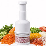 Manual Vegetable & Food Chopper – Handheld Onion, Garlic, Nut & Veggie Cutter, Easy Push-Press, Dishwasher Safe, White