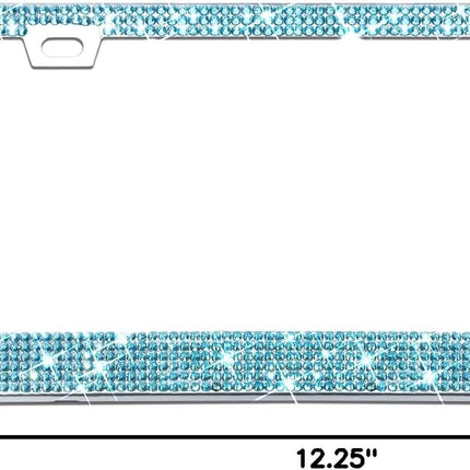 Bling License Plate Frame for Women, 1PCS Sparkly License Plate Frames| Over 1200 pcs 14 Facets Bedazzled Clear Glass Diamond Rhinestone Crystals w/Free Glitter Diamond Box (Blue)