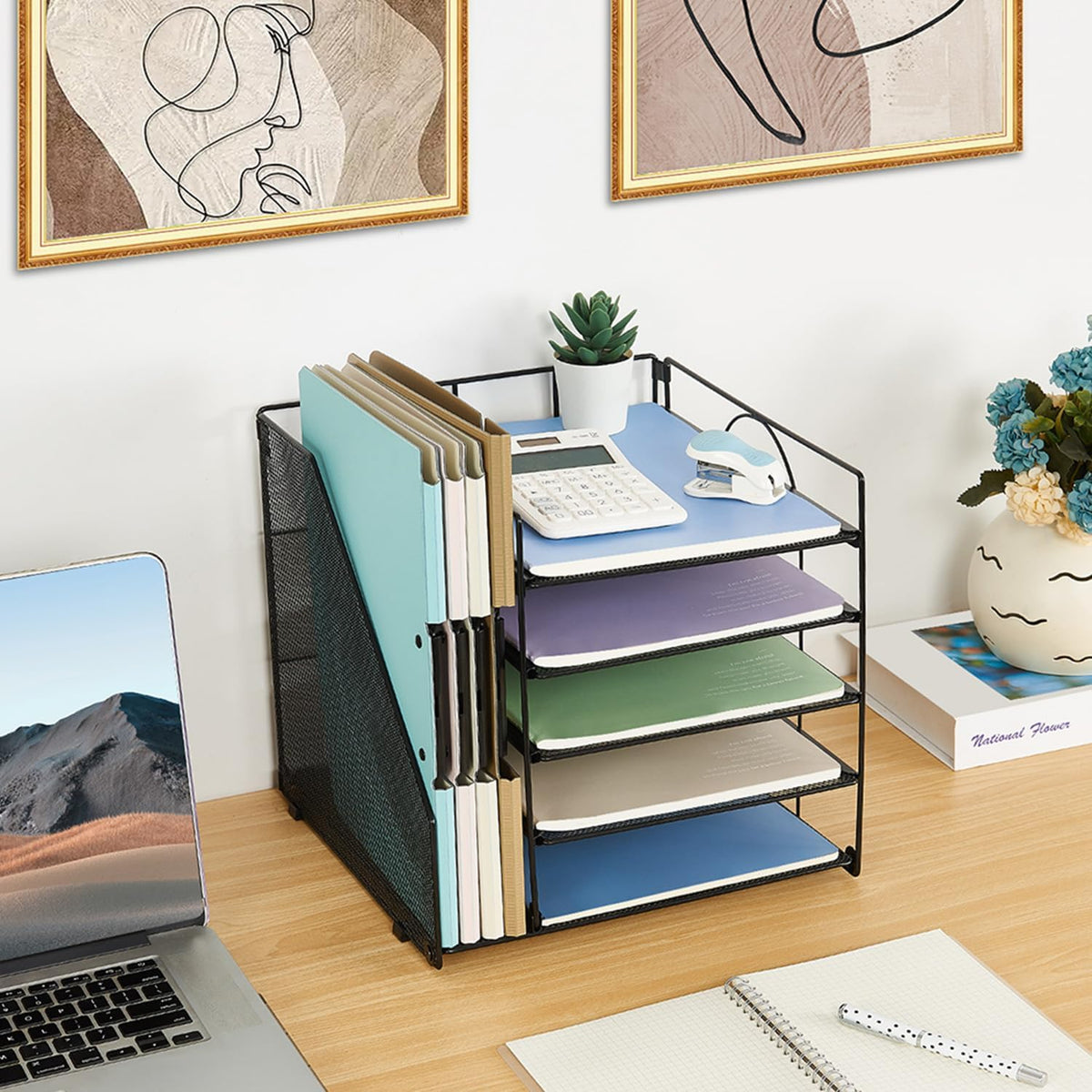 5-Tier Black Desk Organizer with Paper Letter Tray and File Holder - photo 3