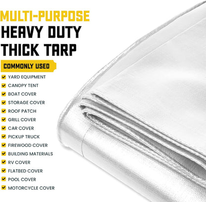 Extreme Heavy Duty 20 Mil Waterproof White Tarp Cover, 12 ft x 16 ft - photo 5
