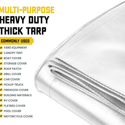 Core Tarps Extreme Heavy Duty 20 Mil Tarp Cover, Waterproof, UV Resistant, Rip and Tear Proof, Poly Tarpaulin with Reinforced Edges for Roof, Patio, Pool, Boat (White 10′ X 20′)