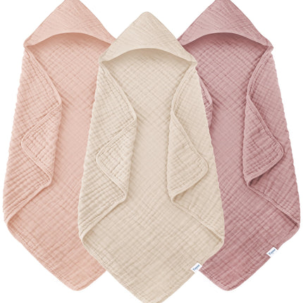Toallas de baño con capucha para bebé de muselina, pack de 3, toallas ultrasuaves 100% algodón para recién nacidos, bebés y niños pequeños, 32x32 Inch, esenciales muy absorbentes y de secado rápido para la hora del baño, playa y piscina, serie rosa