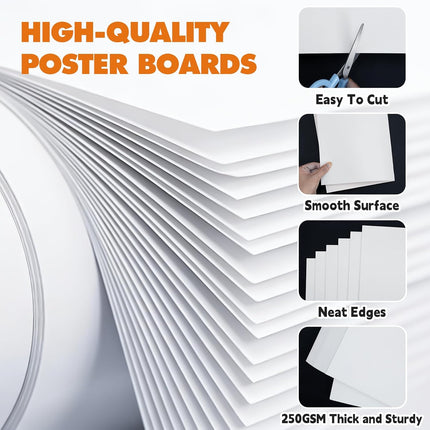 TUXIYA 100 Pack White Poster Board,22" x 28" White Poster Paper Bulk,250GSM/92LB Heavy-Weight Blank Poster Board for Arts,Craft,Projects Presentations,Drawing Scrapbooking