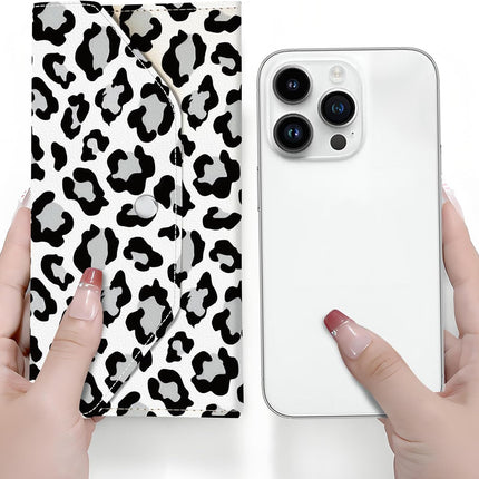 PU Leather Cash Envelopes Wallet, Reusable Money Savin Wallet, Cute Budget Envelope with 4 Dividers & 1 Sheets Budget Labels White Black Leopard