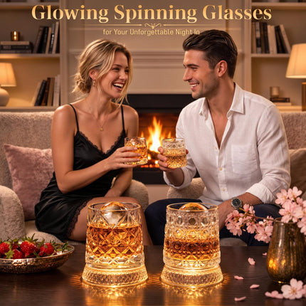 Spinning Whiskey Glasses Set of 4,10oz Rotating Whiskey Glass,Whiskey Gift