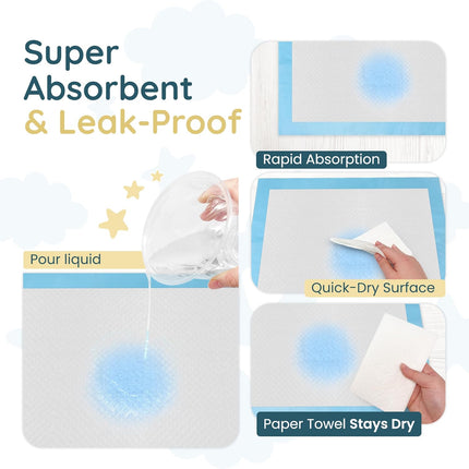 Disposable Changing Pads for Baby (55 Pack) | Disposable Diaper Changing Pads, 13" x 18" | Super Absorbent, Leak-Proof Liners | Waterproof, Quick Dry Underpads (Blue/White)