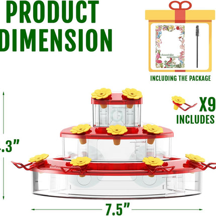Birdream Hummingbird Feeders for Window, 2 Pack-18oz Suction Cup Hummingbird Feeder with 9 Feeding Ports & Clean Brush, Attracting Ruby Throated Anna Rufous - Red